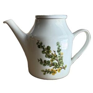 Porsgrund Norway Teapot Vtg MCM Botanical Leaf Branch DTL Signed Anchor Mark Vtg